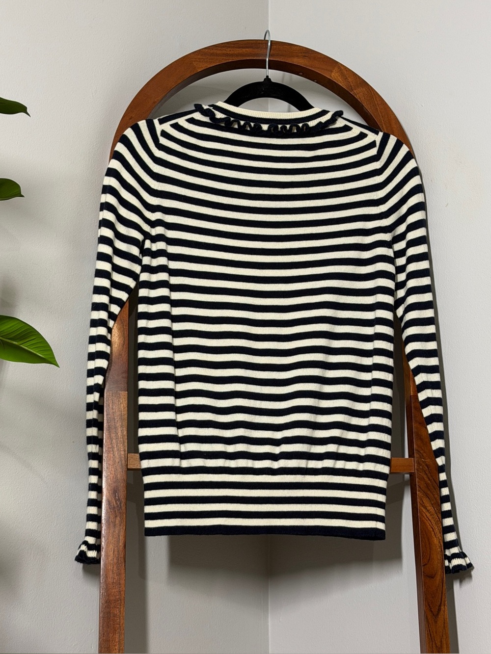 Boden 8 Blue White Stripe Wool Cotton Blend Ruffle Trim Sweater - Picture 3 of 9